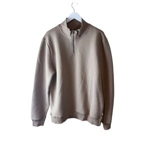 Peter Werth Farnell Mens Tan Beige‎ Textured Waffle Knit 1/4 Zip Pullover Size L